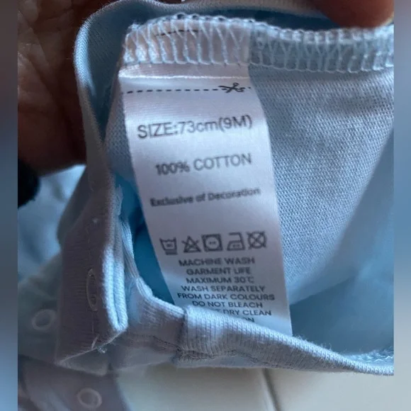 Romper Light Blue With White Collar Trimmed with Blue Plaid NWT Boutique 9 mths - Picture 4 of 5